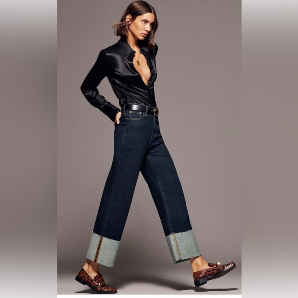 ZW PREMIUM FOLDED UP WIDE LEG JEANS IN SERENITY BLUE